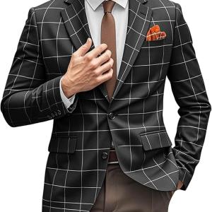 Mens Suit Blazer Western Plaid Sport Coats for Men Lightweight Notch Lapel Two Button Business Jacket Casual Sport Coats