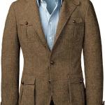 Men's Herringbone Tweed Blazer Vintage Norfolk Jacket Wool Blend